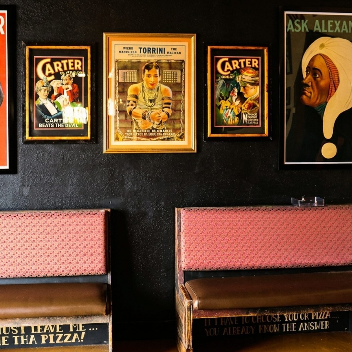 Magic posters, benches, and a welcome sign
